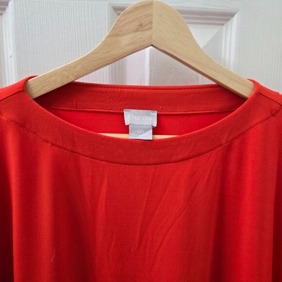 Chico's Oversized Top Womens Size 00 US XS Orange Red 3/4 sleeves Slinky Stretch - Picture 7 of 8
